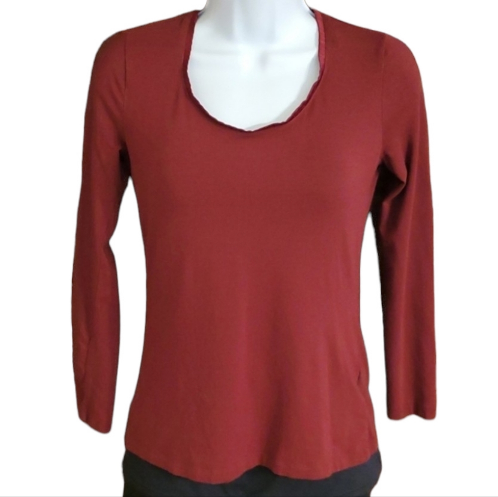 George Maroon Scoop Neck Long Sleeve Tee